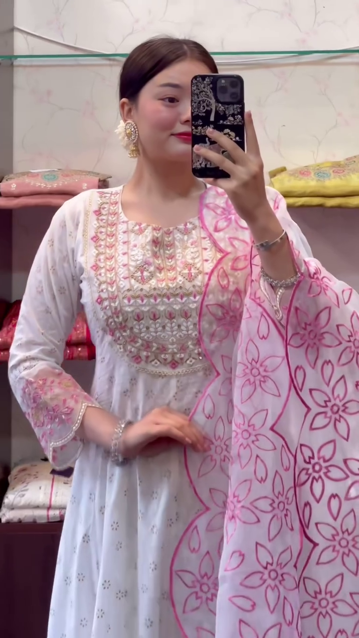 Embroidered Pure Cotton Round Neck Kurta & Sharara With Dupatta - image 2