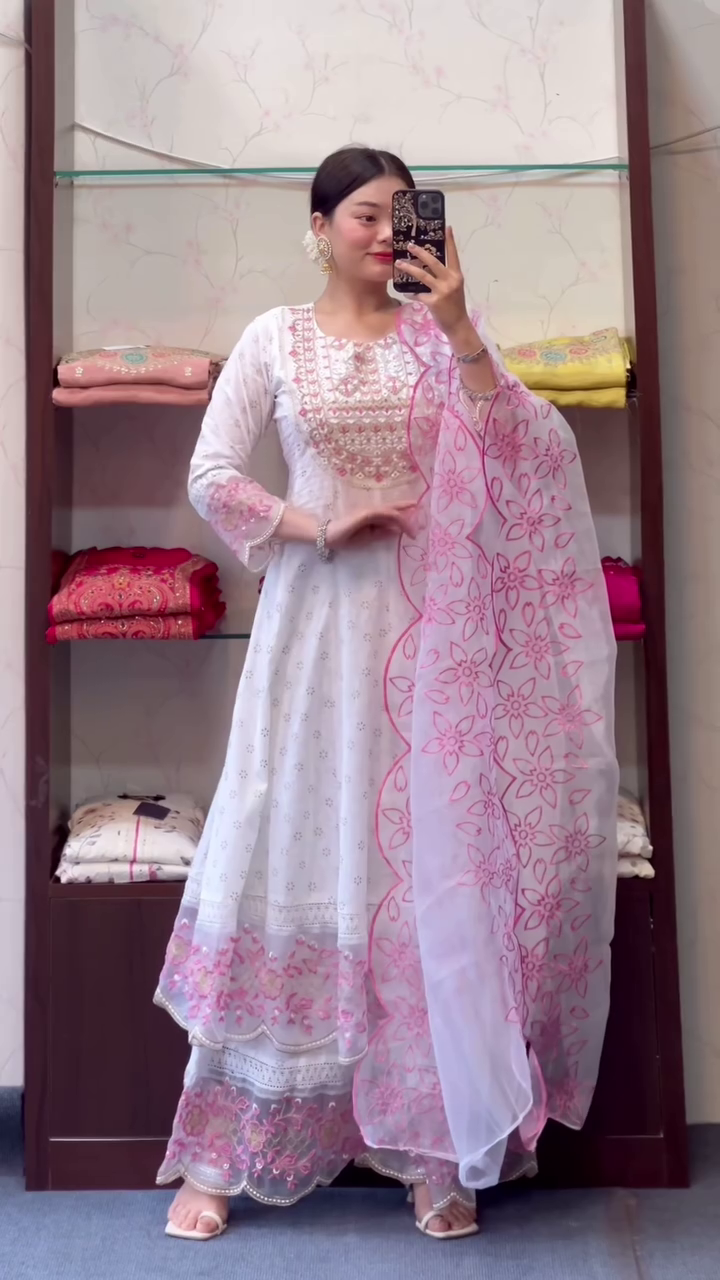 Embroidered Pure Cotton Round Neck Kurta & Sharara With Dupatta - image 4