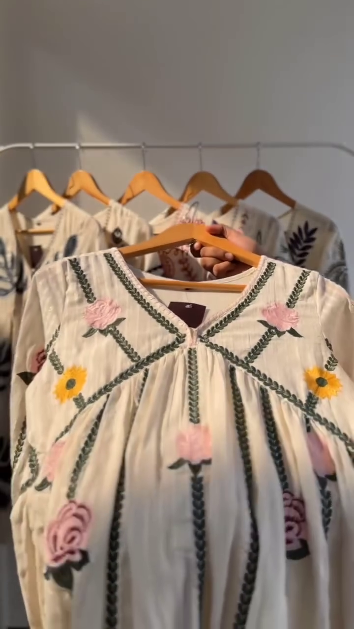The Floral Embroidered V-Neck Puff Sleeves Cotton Empire Dress - image 6