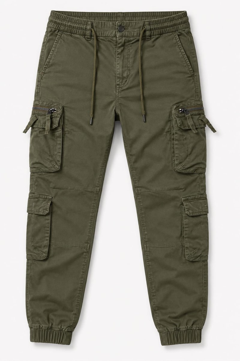 Men’s Olive Green Tactical Cargo Joggers – Streetwear Utility Pants